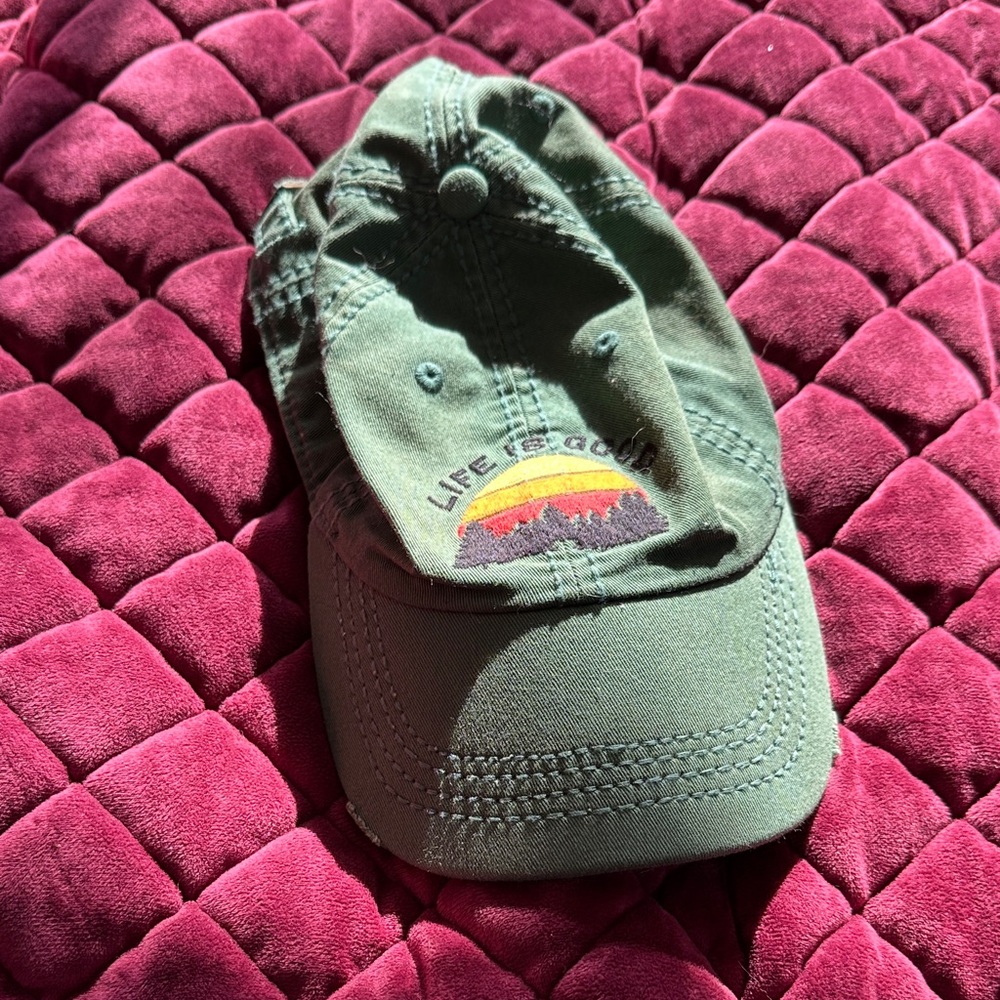 Life Is Good Olive Cap with Sunset Embroidery